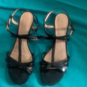 Black pattenleather miny wedge Kate Spade Sandals